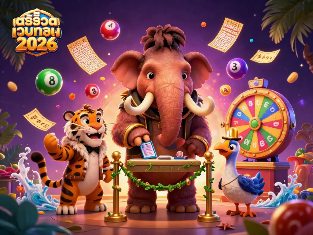 ภาพวาด 3D แสดงบรรยากาศของสล็อตเว็บตรง 2026 กับมามอธที่ตรวจสอบ ID