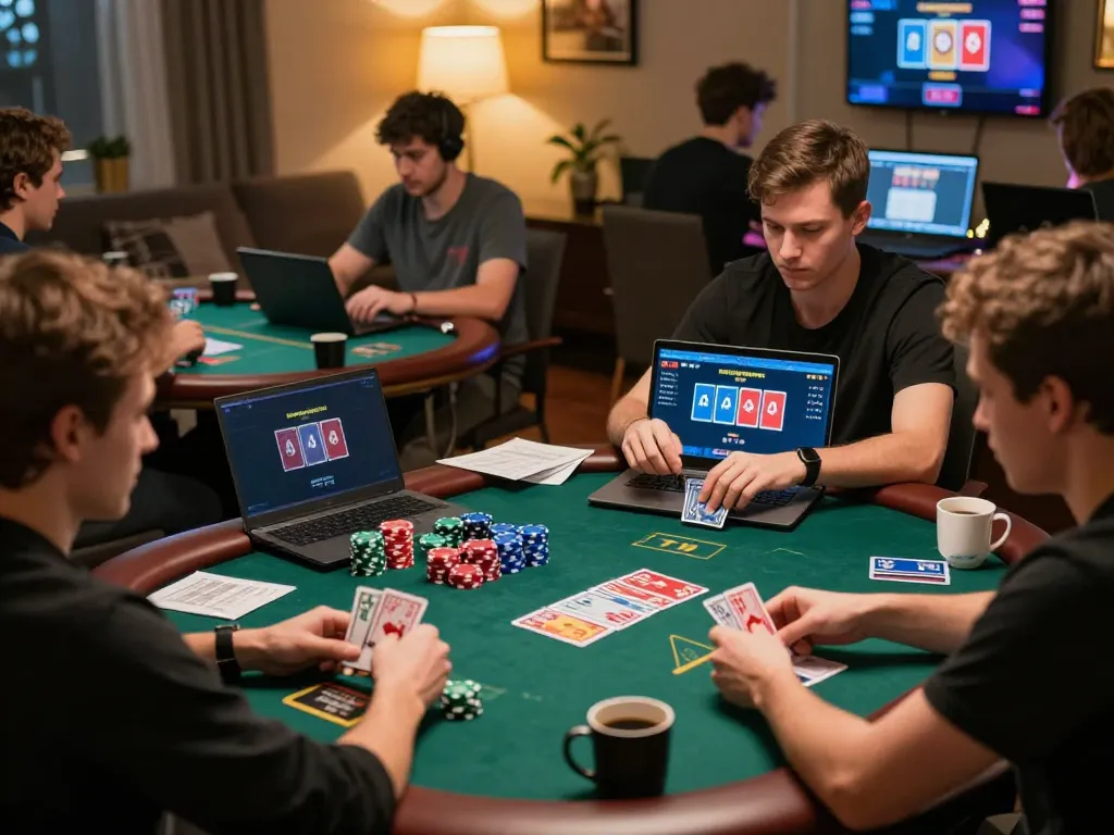 C168 online poker tournament scene with players engaged in strategic gameplay and cards displayed.