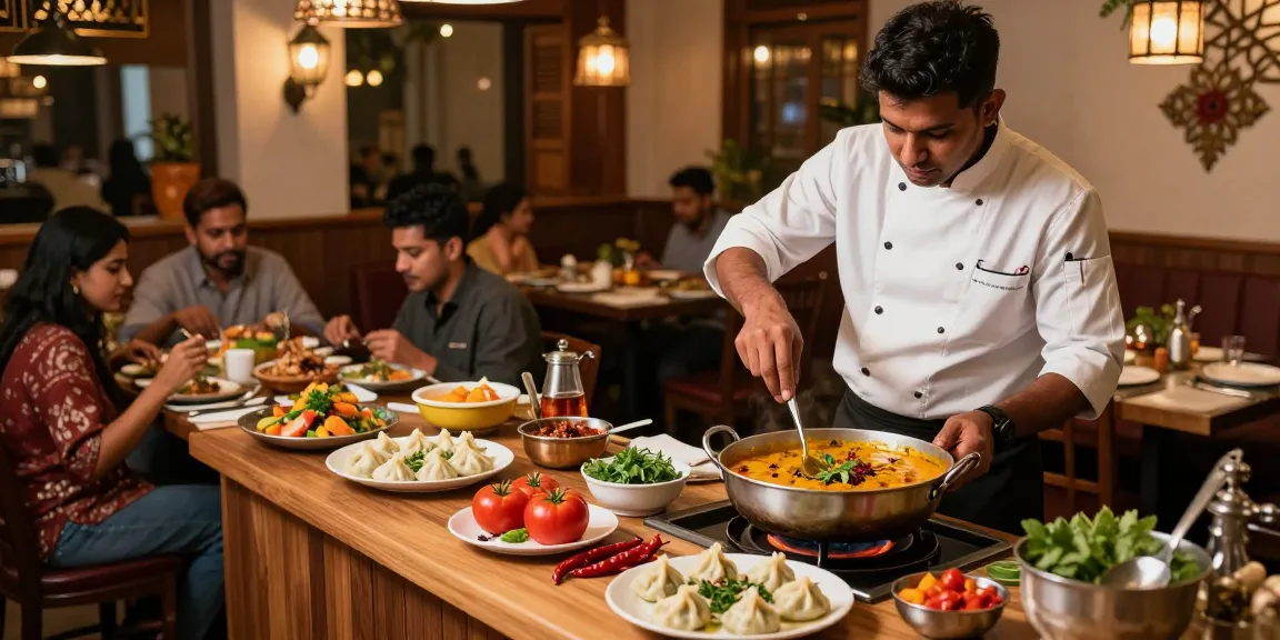 Authentic rokok88 dining experience showcasing chef preparing Indian curry and momo Nepal.