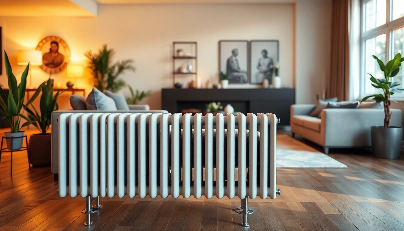 Heizkörper kaufen: Eleganter Heizkörper in einem modernen Wohnzimmer mit stilvollen Akzenten.