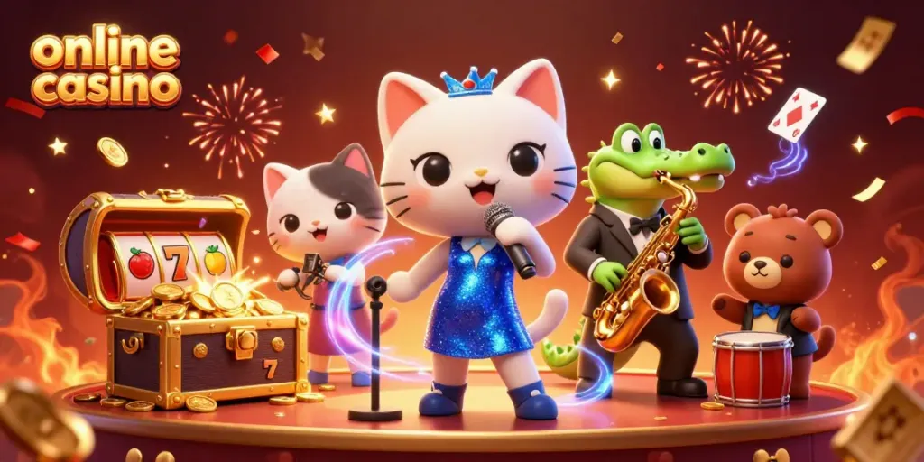 Disfruta de un emocionante juego en un casino online con amigos personajes animados.