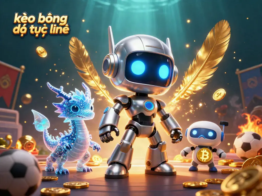 Xem kèo bóng đá trực tuyến với hình ảnh 3D đặc sắc của robot và rồng AI.