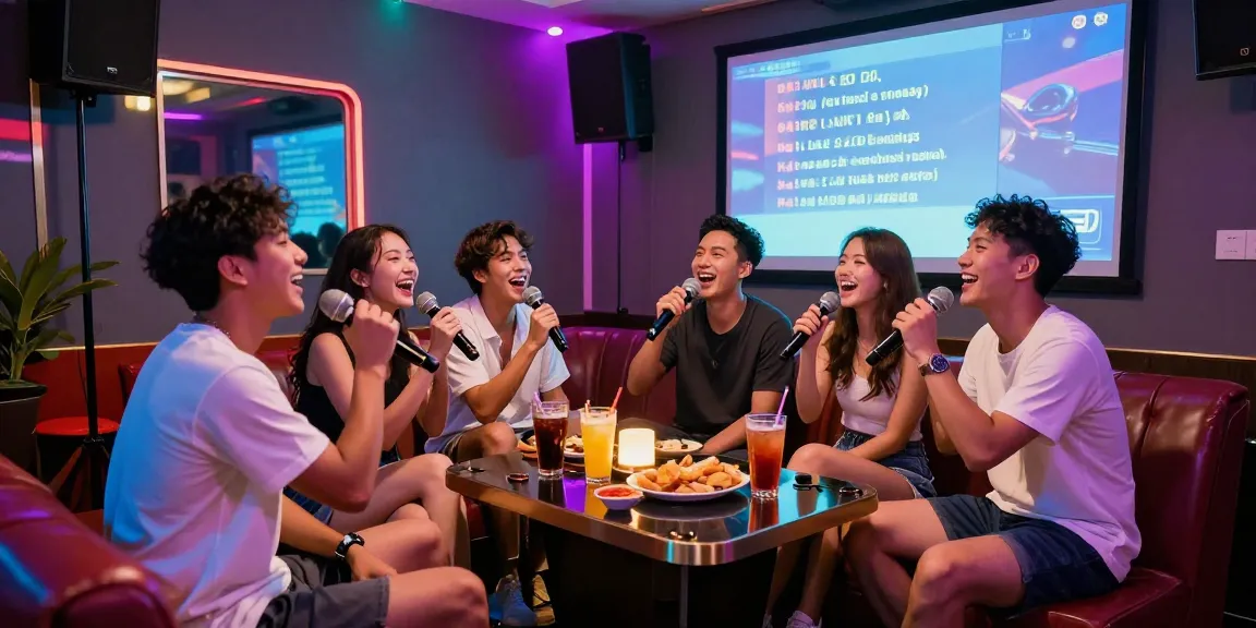 다낭 가라오케에서 친구들과 즐기는 활기찬 밤문화 장면