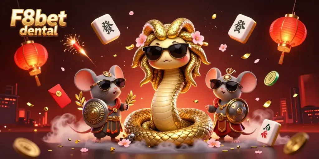 Engage in thrilling gameplay at F8bet dental with Medusa and a warrior mouse in a vibrant casino scene.