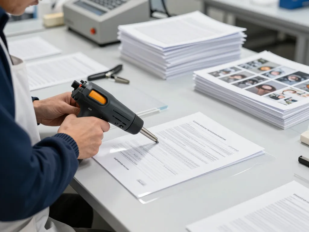 Removing plastic from documents in Hanoi, showcasing safe and effective techniques in the workshop.