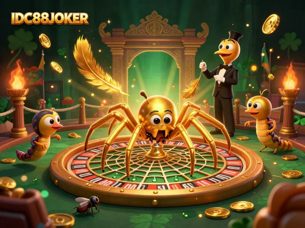 Experience the thrill of IDC88JOKER casino with immersive gameplay featuring a golden spider and vibrant gaming elements.