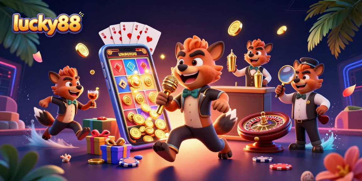 Engaging lucky88 theme with hyenas in a vibrant casino atmosphere, showcasing fun and entertainment.