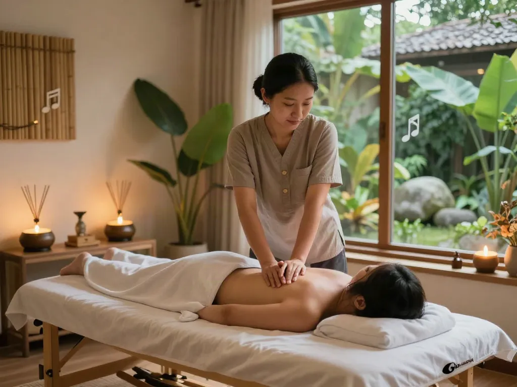 Professional massage therapist providing 일산출장안마 at a serene wellness studio with calming atmosphere.