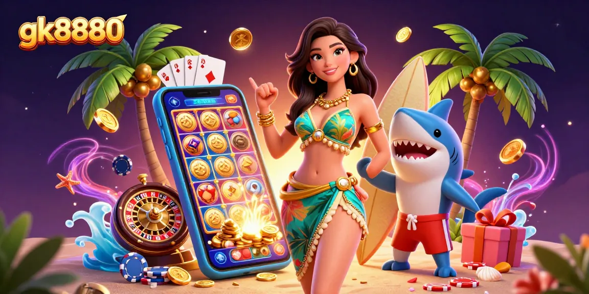 Win big at gk8880 with an exciting tropical casino scene filled with vibrant games and cash.