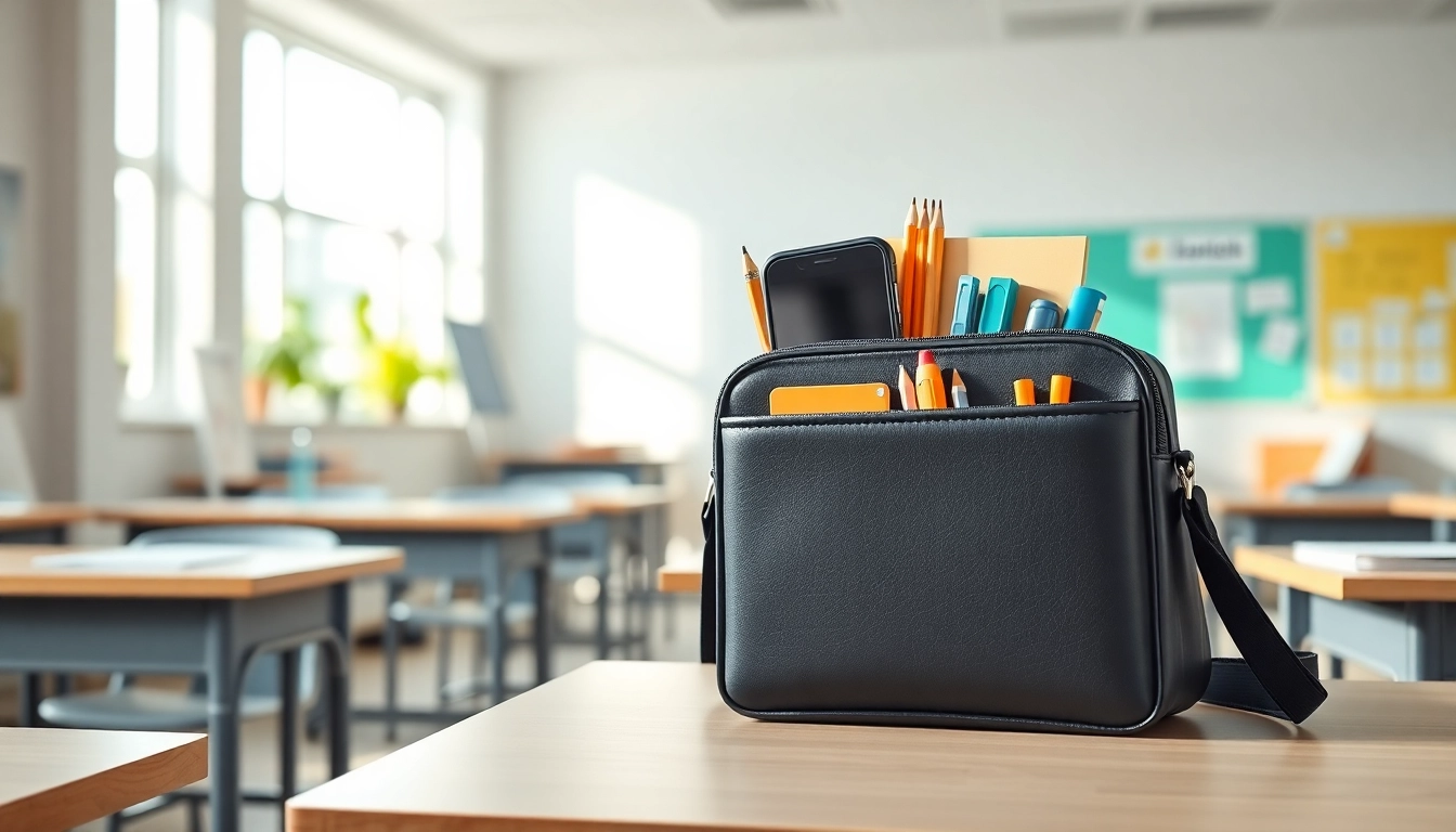 Gestalten Sie Ihre Handytasche Klassenzimmer mit praktischen Fächern und stilvollem Design.