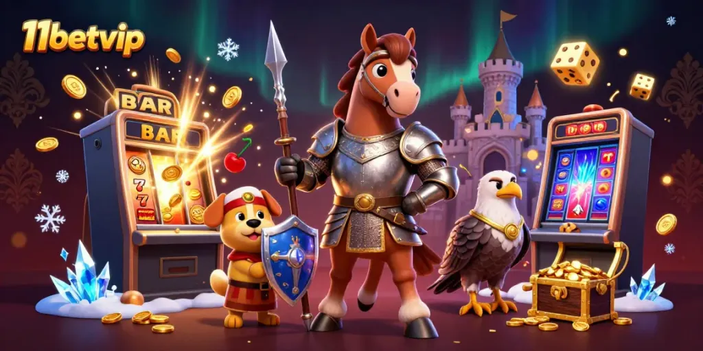 Experience the excitement of jackpots with 11betvip's vibrant 3D casino scene featuring captivating characters and game elements.
