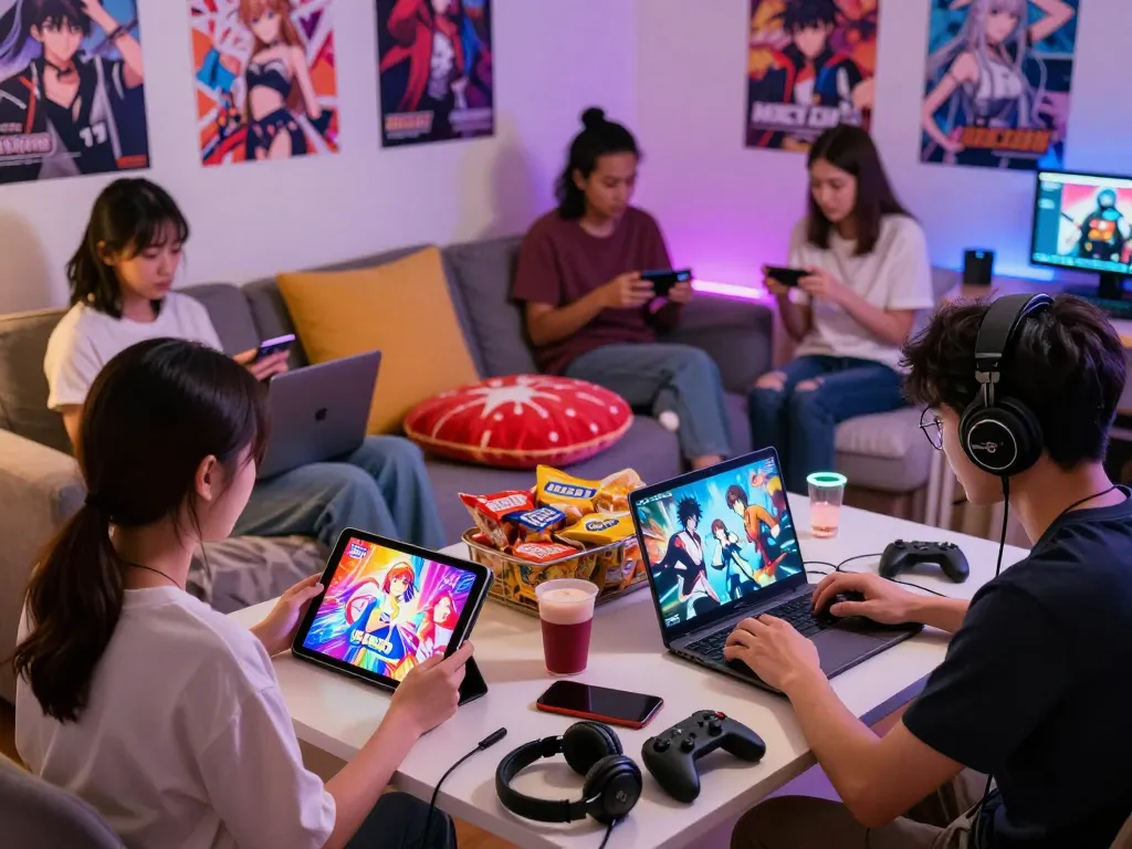 Players engaged in exciting hentai games on their devices in a cozy gaming environment.