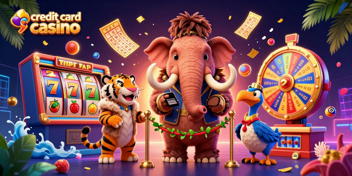 Explore an engaging scene at a credit card casino with vibrant characters and lively game elements.