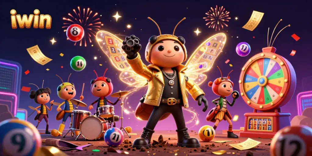 Engage with iwin's thrilling lottery experience featuring playful characters and vibrant game elements.