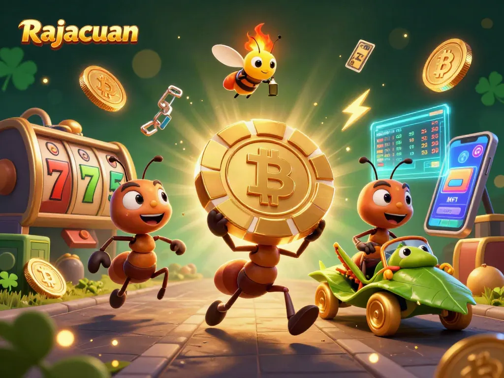 Rajacuan ants orchestrate a heist with a golden poker chip as they navigate a vibrant casino-themed scene.