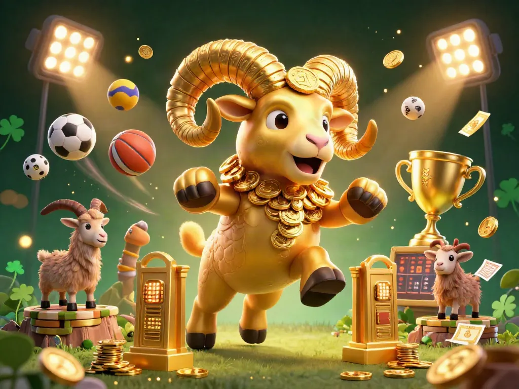 Experience thrilling paris sportifs as a golden ram charges through sports elements and betting excitement.