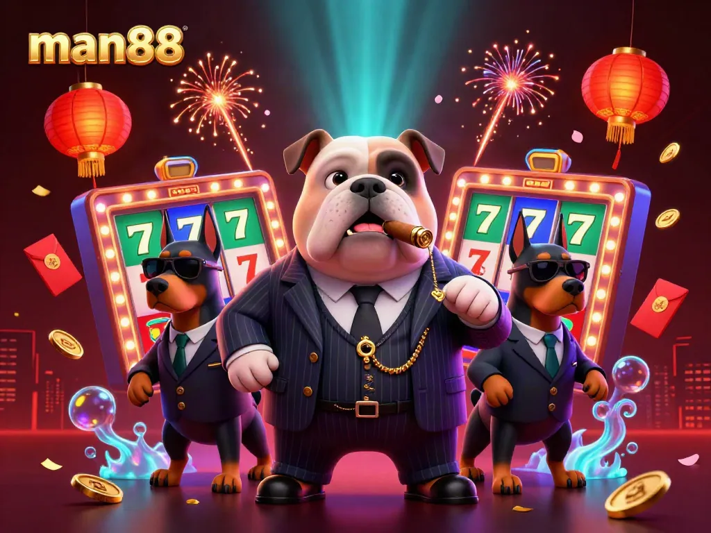 Engage in exciting gameplay at man88 with a mafia-style casino scene rich in detail and vibrant colors.