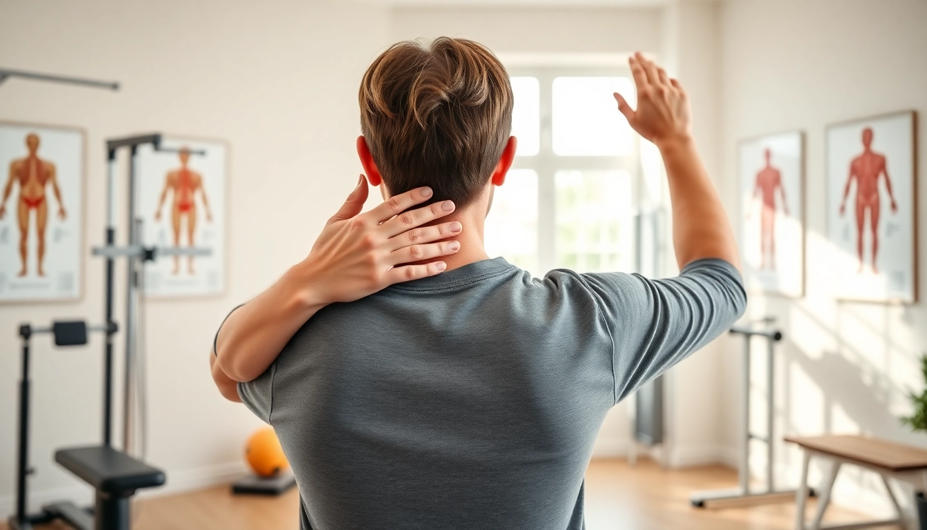 Physiotherapist showing techniques to alleviate back pain in a bright clinic.
