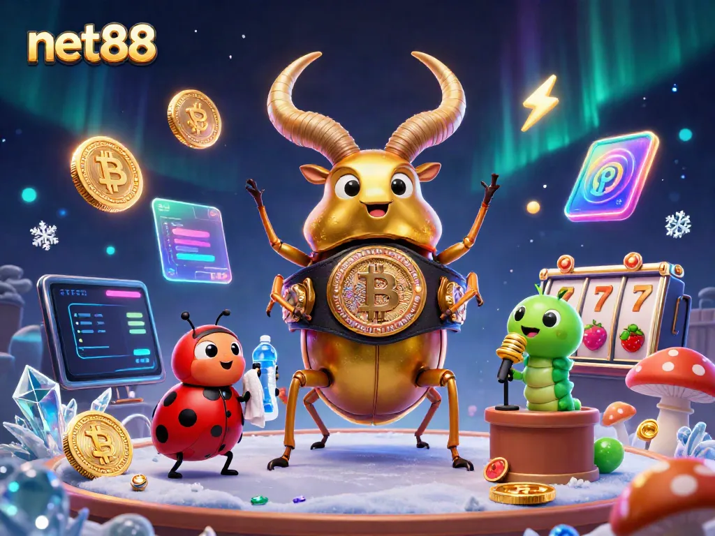 net88 - Experience thrilling slots and dynamic crypto elements in an ultra-detailed casino scene.