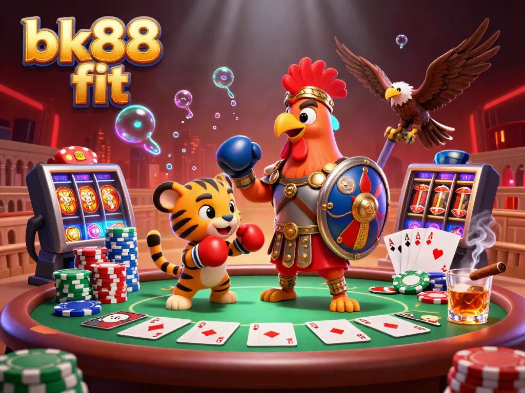Engage with the thrilling world of bk88 fit featuring dynamic casino elements and animated characters in vibrant colors.
