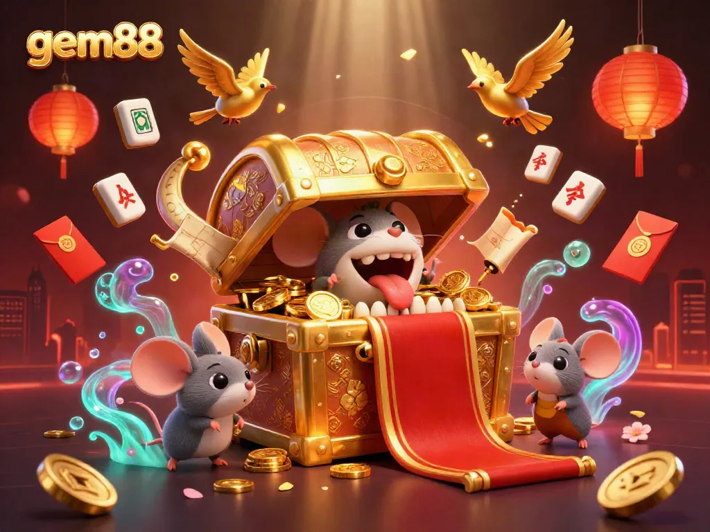 Experience the thrill of gem88 with a captivating treasure scenario depicting gold coins and adventure.