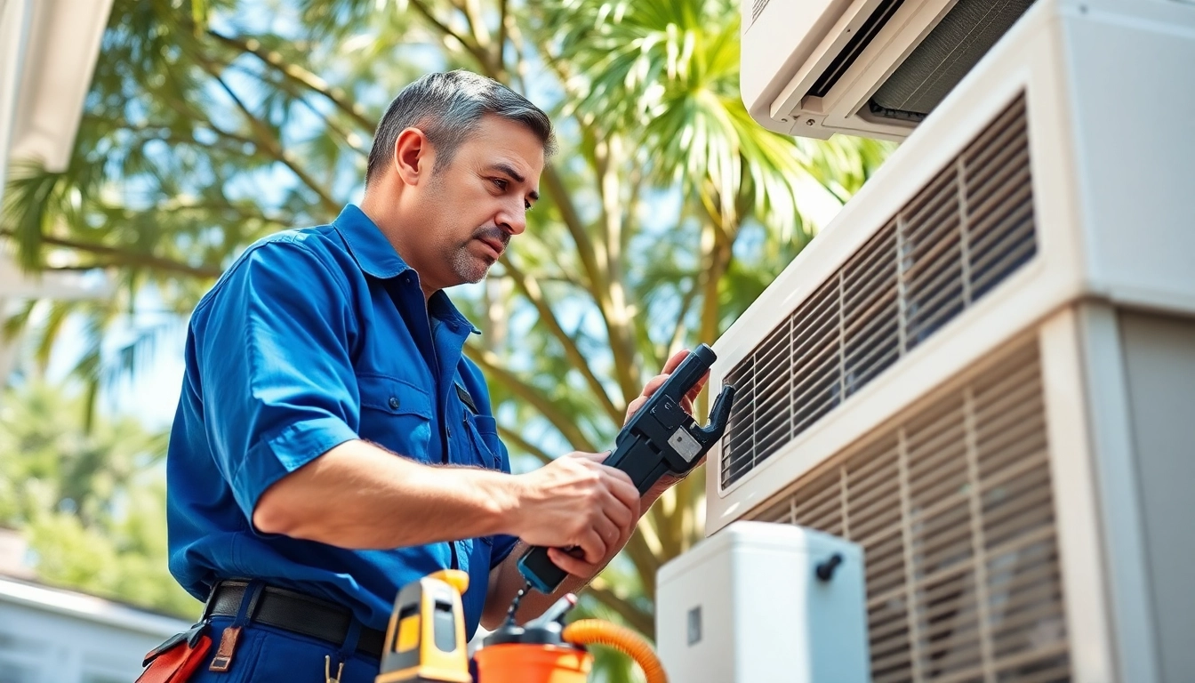 AC Repair Tampa by a professional technician in a residential setting, fixing an air conditioning unit.