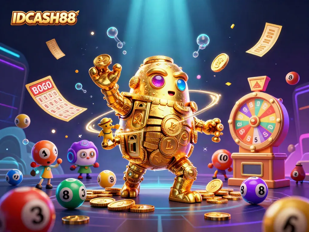 Experience thrilling wins at IDCASH88 with dynamic lottery balls, golden golem, and prize elements