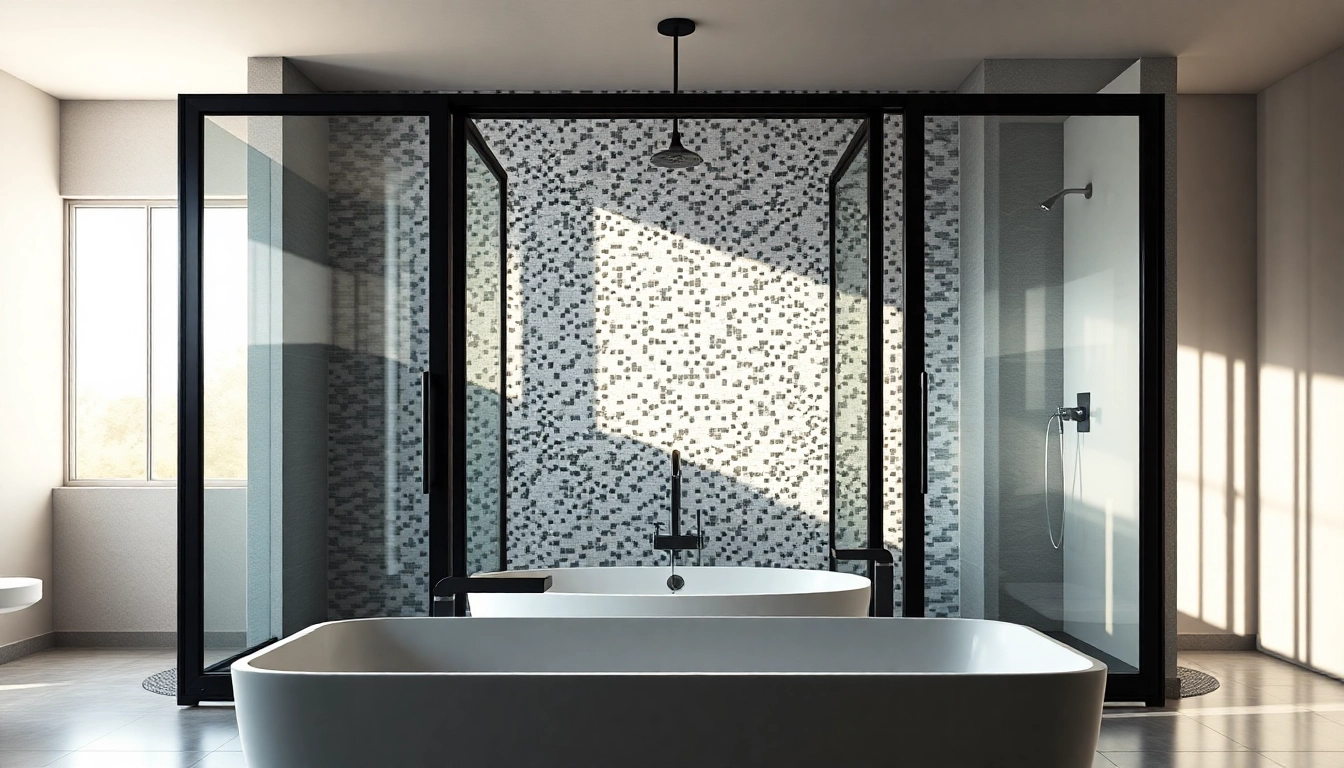 Showcasing elegant black frame shower doors in a luxurious bathroom setting.