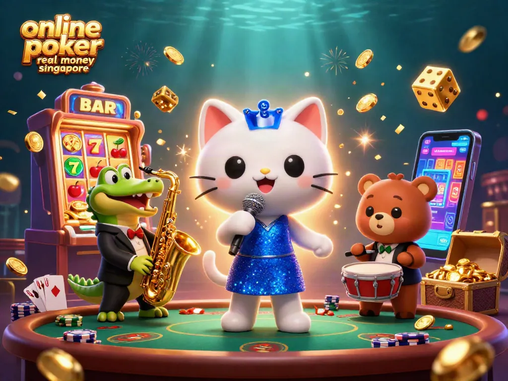 Experience exciting online poker real money singapore with colorful characters and casino elements.