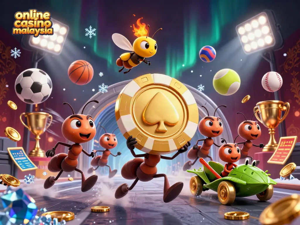 Experience online casino malaysia excitement with ants heisting a giant poker chip in this dynamic 3D illustration.