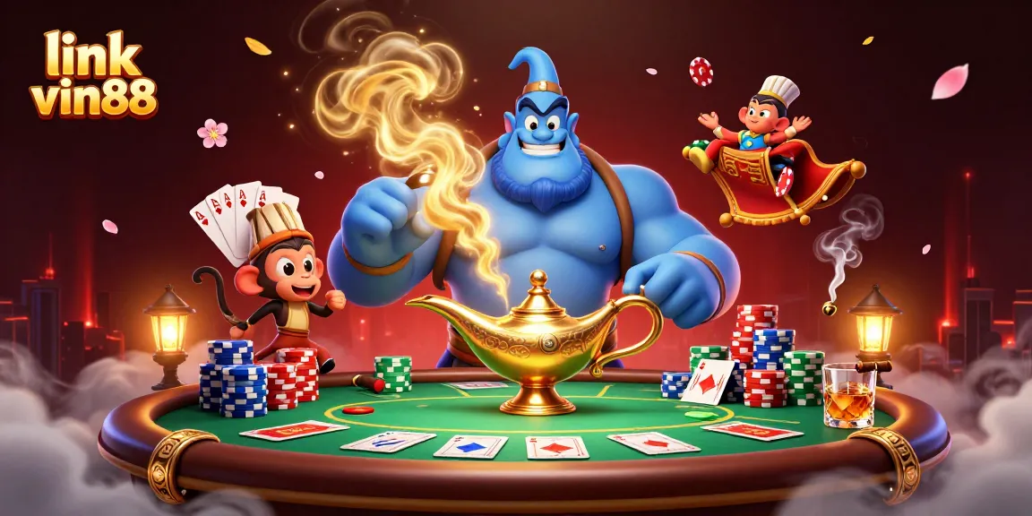Engage with thrilling gaming at link vin88, featuring a vibrant 3D casino scene packed with poker action.