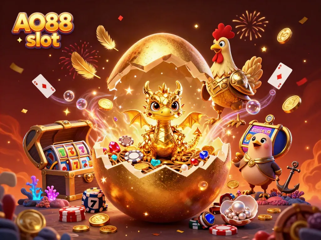Spin the winning reels with the dazzling AO88 slot golden dragon adventure in a vibrant casino scene.