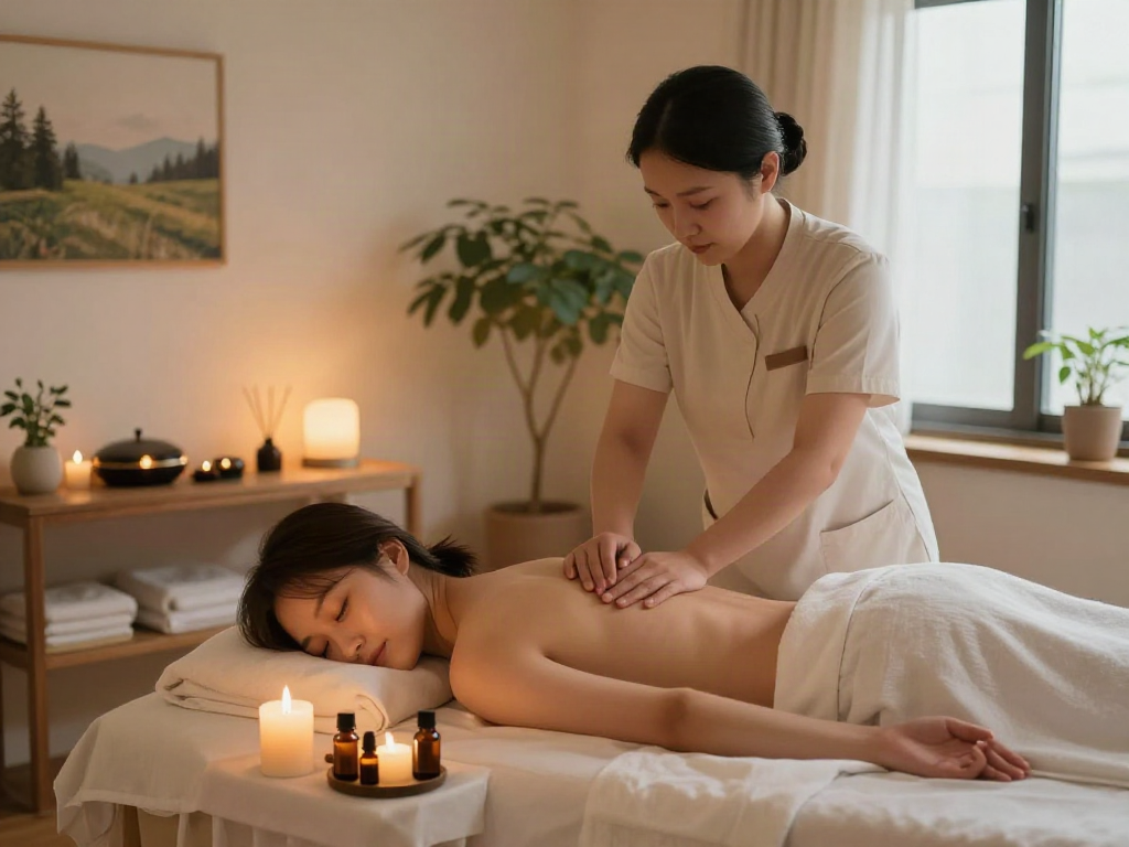 Client receiving relaxing 하남출장안마 therapy in serene wellness studio