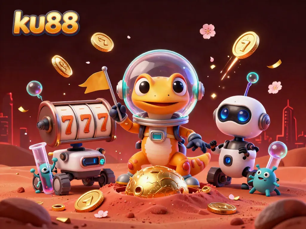 ku88 engages players with a vibrant 3D Martian scene featuring a gecko, casino elements, and exciting visuals.