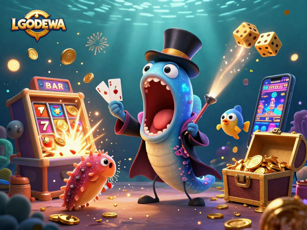 Experience the excitement of LGODEWA's virtual casino with vibrant characters and jackpot thrills!