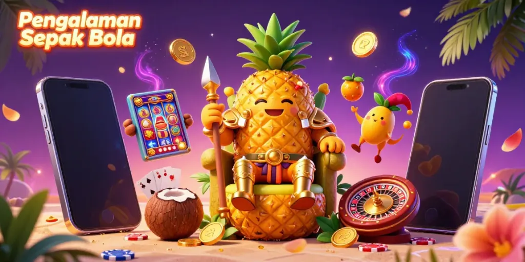 Experience Pengalaman Sepak Bola with this vibrant casino scene showcasing tropical elements and gaming excitement.