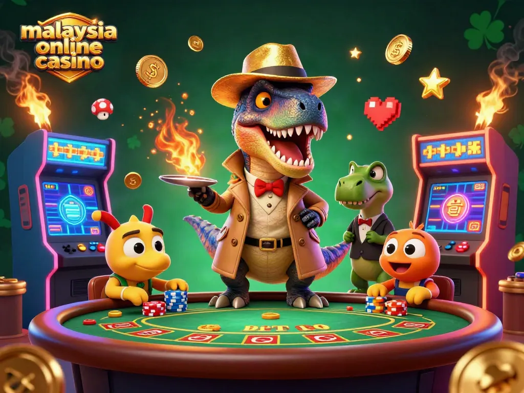 Experience the excitement of malaysia online casino with a velociraptor at a blackjack table.