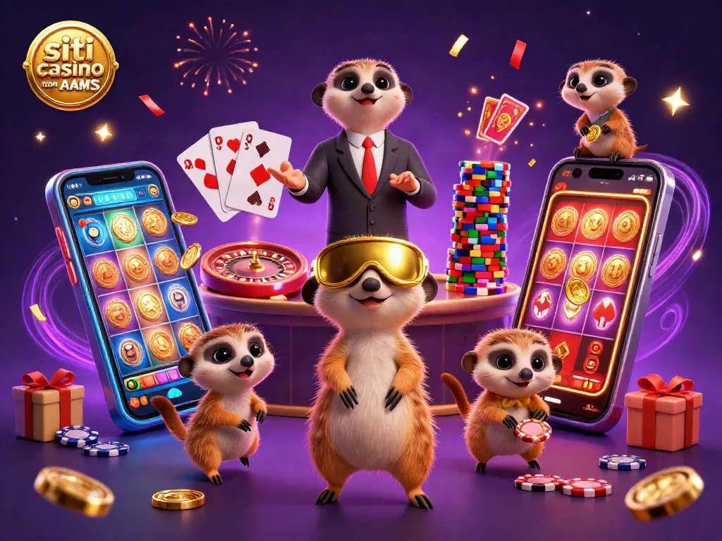Giocando nei siti casino non AAMS con una colonia di suricati al comando di un casinò digitale, tra giochi e chip volanti.