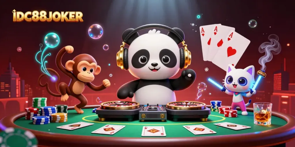 Experience the excitement of IDC88JOKER with vibrant characters in a lively gaming scene.