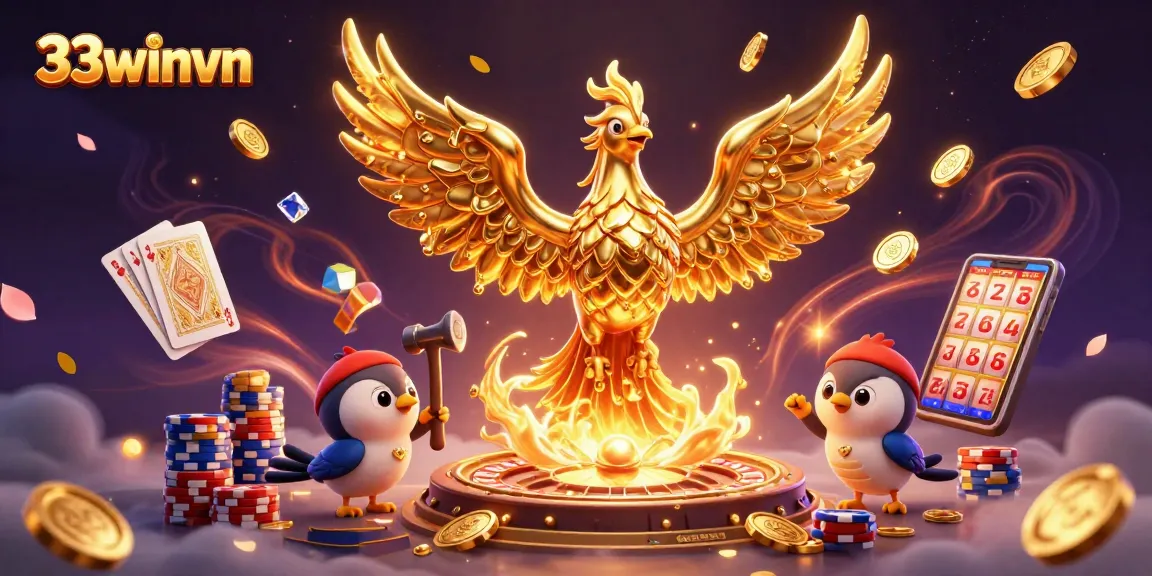 Experience the thrill of 33winvn with golden phoenix and dynamic casino elements.