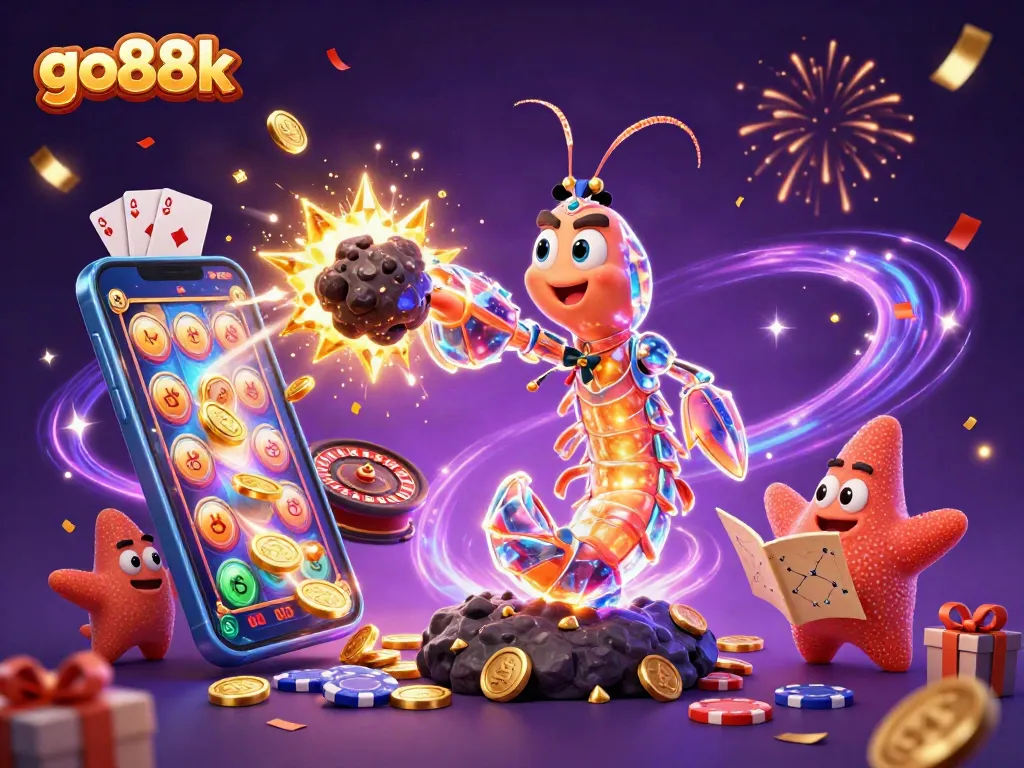 Experience thrilling gameplay with go88k as a galactic mantis shrimp and starfish navigate a dazzling casino.