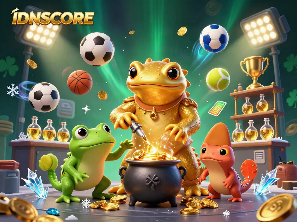 Experience the thrill of IDNSCORE with golden coins and sports betting excitement.