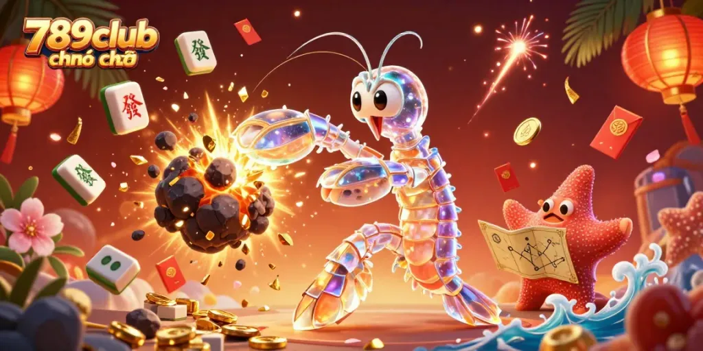 Experience the vibrant energy of 789club chính chủ with a galactic samurai mantis shrimp in action, collecting golden treasures.