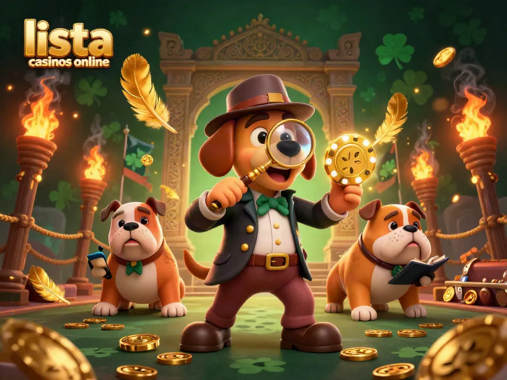 Lista casinos online: Un detective y su compañero investigan pistas doradas en un casino 3D.
