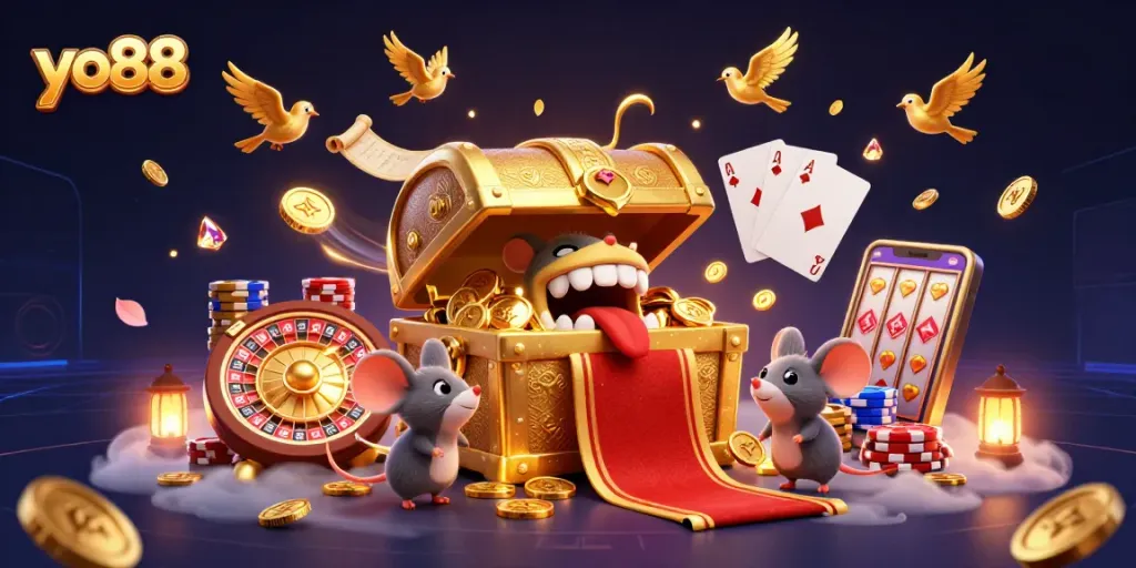 Spin and win with yo88 at a vibrant, treasure-filled casino adventure.