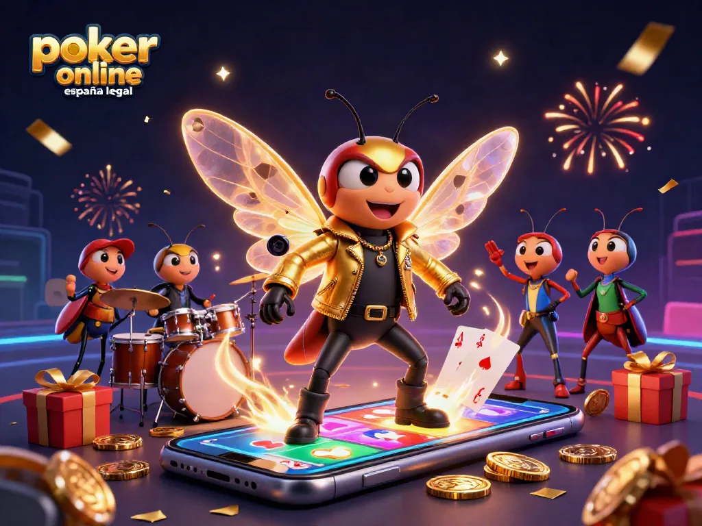 Explora el póker online en España legal con una escena vibrante de juegos y celebraciones.