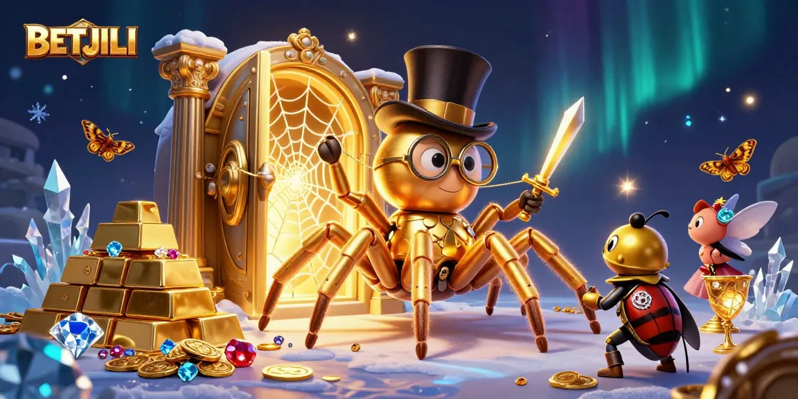 Experience BETJILI's dynamic gaming scene with engaging 3D characters, gold treasures, and casino elements.