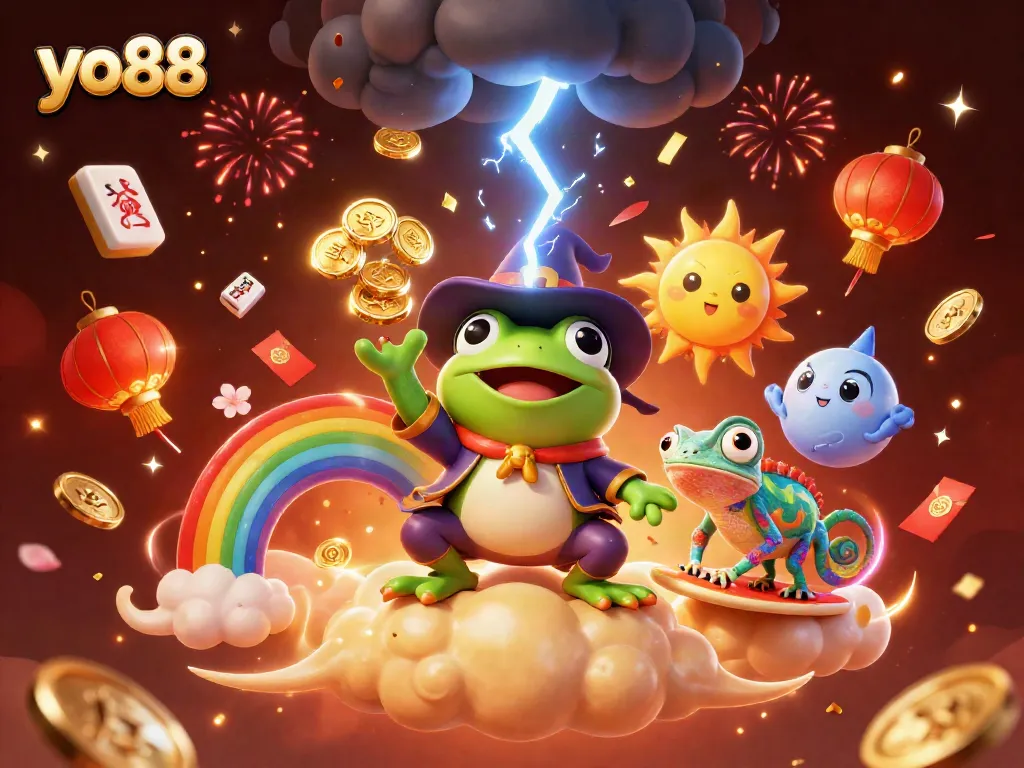 Experience the thrill of yo88 with exciting games and vibrant elements in a captivating illustration.