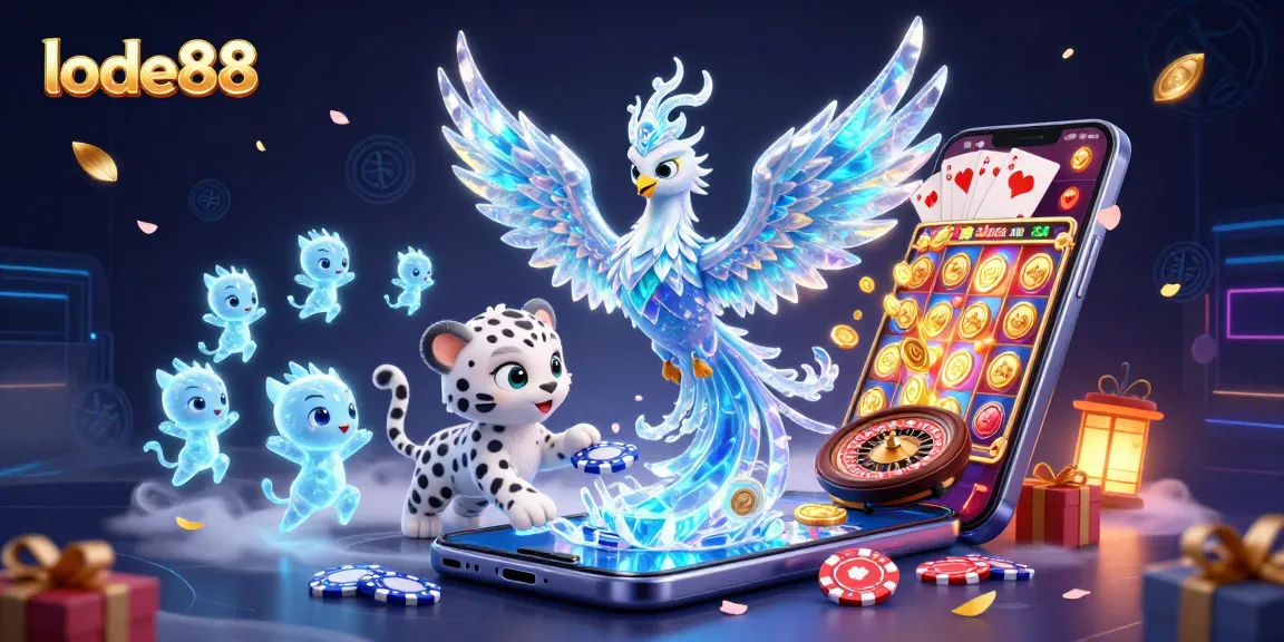 Join the thrill at lode88 as the enchanting ice phoenix, snow leopard, and sprites evoke casino magic.